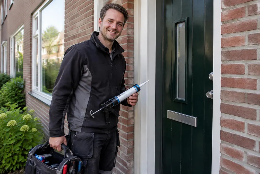 Vakman van Kitbedrijf Hendrik-Ido-Ambacht bij de voordeur van een woning